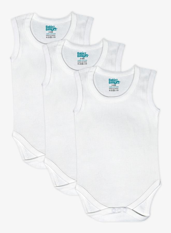 Babies Basic Pack of 3 - Super Combed Cotton Sleeveless Bodysuit - Image 1